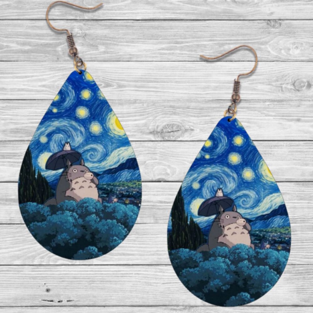 My Neighbor Totoro Earrings: Wooden Teardrop Hypoallergenic